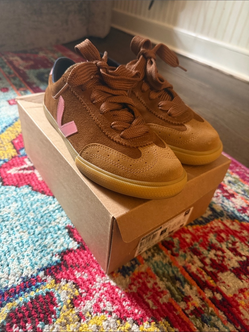 Veja x Make my Lemonade Suede Sneakers in Brown with Pink V Logo